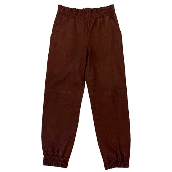 Like new VERONICA BEARD Wasia Brown Lamb Leather Cropped Joggers Size 6 - Picture 4 of 14